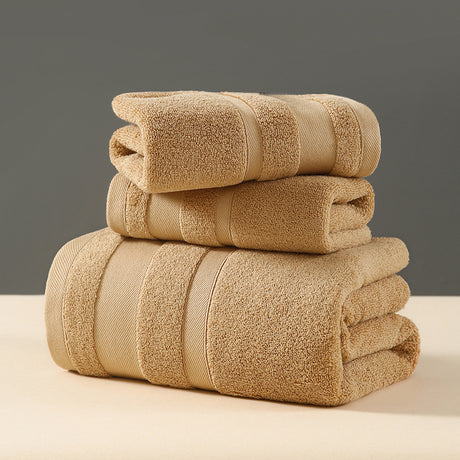 Brown 3 piece cotton towel set with bath towel, hand towel and face washer
