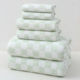 Six piece light green cotton gauze towel set with bath towels, hand towels and face towels