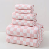 Pink cotton gauze towel set of 6 with bath, hand and face towels