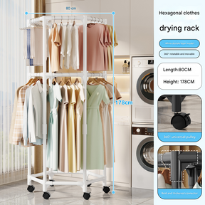 Toowoomba white double tier rotating metal garment rack in a bedroom