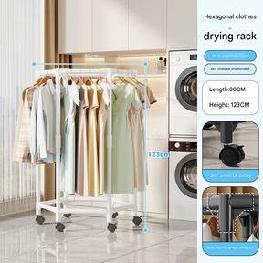 Toowoomba white single tier rotating metal garment rack in a bedroom