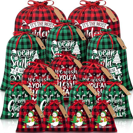 Festive Burlap Christmas Gift Bag Set