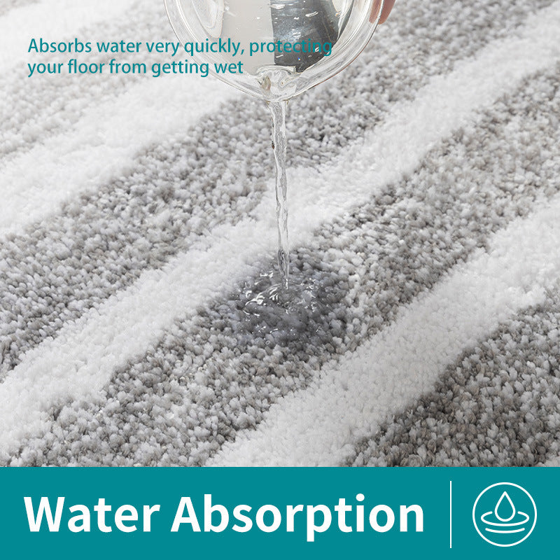 Grey plush striped bath mat, ultra soft and non-slip, 40 x 60 cm