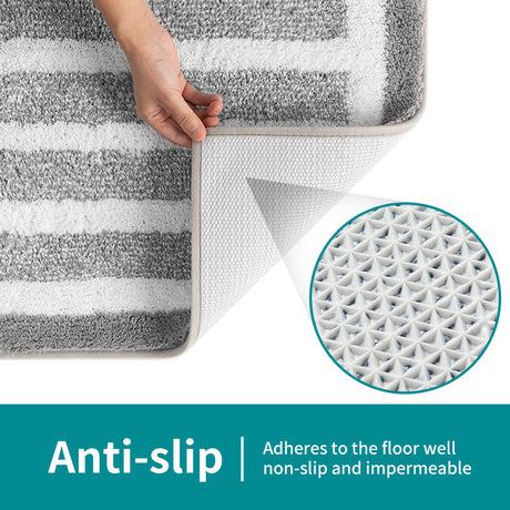 Grey plush striped bath mat, ultra soft and non-slip, 40 x 60 cm
