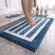 Navy blue plush striped bath mat, ultra soft and non-slip, 40 x 60 cm