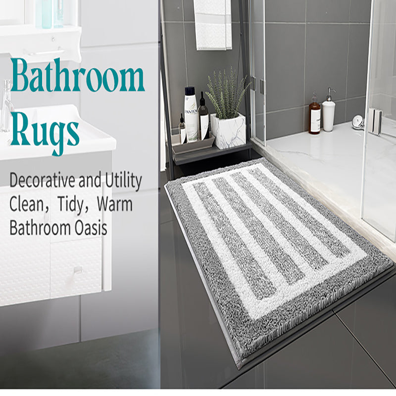Navy blue plush striped bath mat, ultra soft and non-slip, 40 x 60 cm