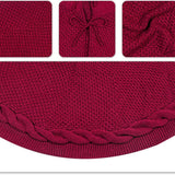 White Knit Christmas Tree Skirt with Cable-Knit Trim