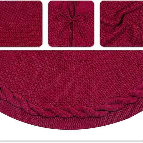 White Knit Christmas Tree Skirt with Cable-Knit Trim