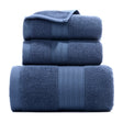 Blue long staple cotton towel set with one bath towel and two hand towels