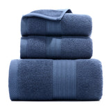 Blue long staple cotton towel set with one bath towel and two hand towels