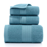 Green long staple cotton towel set with one bath towel and two hand towels