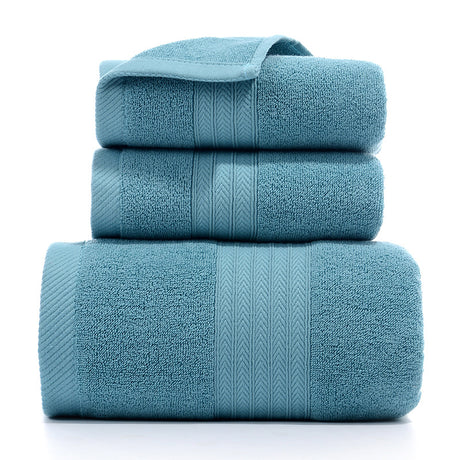 Green long staple cotton towel set with one bath towel and two hand towels