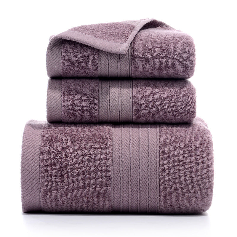 Purple long staple cotton towel set with one bath towel and two hand towels