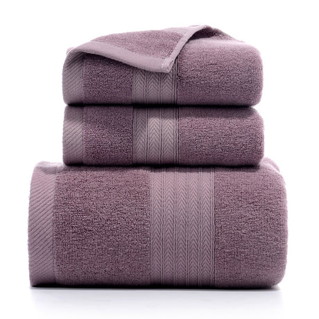 Purple long staple cotton towel set with one bath towel and two hand towels