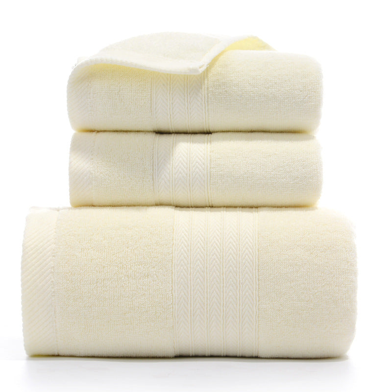 Yellow long staple cotton towel set with one bath towel and two hand towels