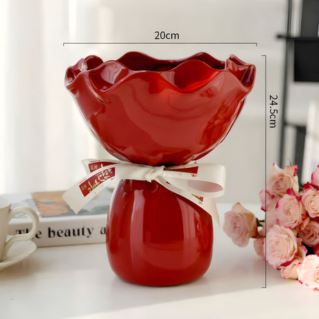Handcrafted minimalist red ceramic vase