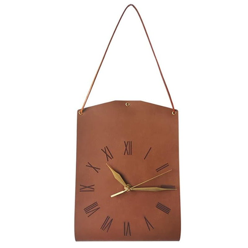 Retro PU Leather Handbag Wall Clock — Silent Sweep, Roman Numerals — Allure Home Collections
