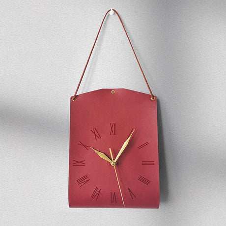 Retro PU Leather Handbag Wall Clock — Silent Sweep, Roman Numerals — Allure Home Collections
