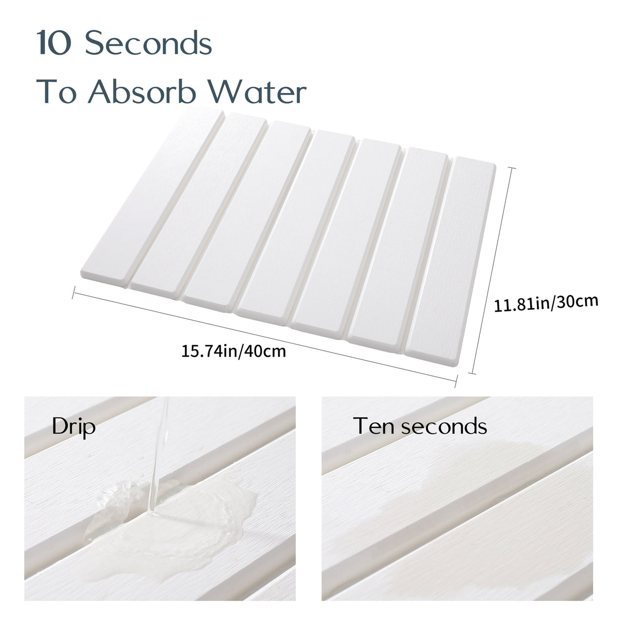 Dark grey drain mat folded in half to show its compact storage size