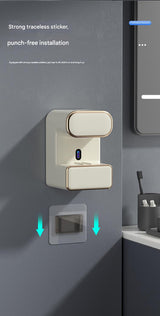UV lamp glowing inside the closed compartment of the grey toothbrush holder