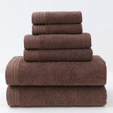 Dark brown combed cotton towel set with bath towel, hand towel and face washer