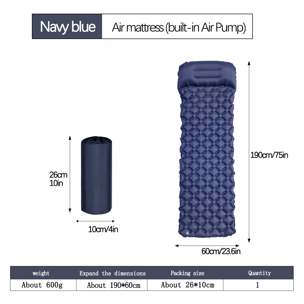 Herbert navy blue nylon ultralight inflatable camping mats