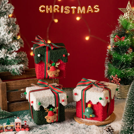 Luxe Plush Christmas Gift Box with Snowy Trim