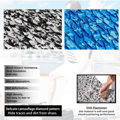 EVA boat deck mat in black and white camouflage