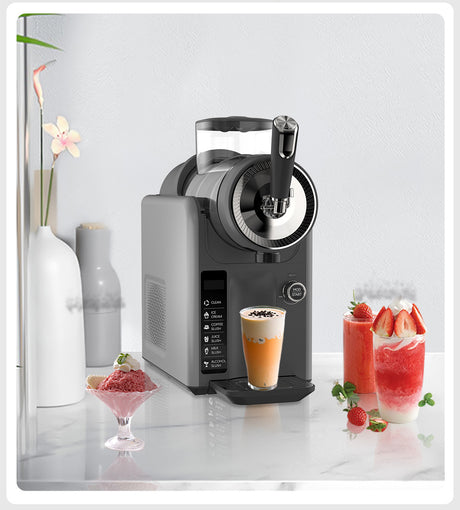 Dark grey compact cold drink and ice cream maker with 1.8 L transparent tank