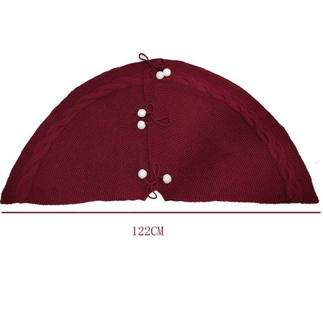 Elegant Red Knit Christmas Tree Skirt with Pom-Poms