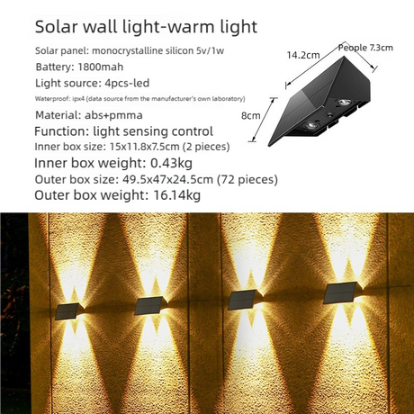 Solar up and down wall light warm yellow