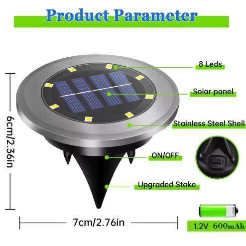 Stainless steel solar in-ground spike light with warm yellow glow