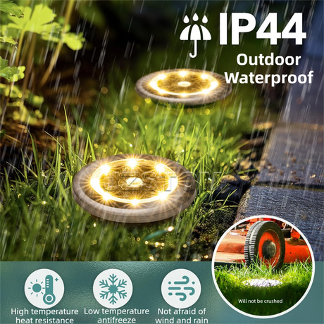 Stainless steel solar in-ground spike light with warm yellow glow