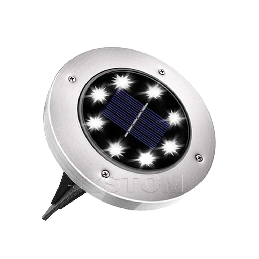 Large stainless steel solar in-ground light with white 8 LED glow
