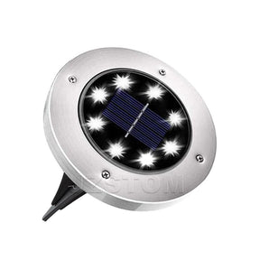 Large stainless steel solar in-ground light with white 8 LED glow