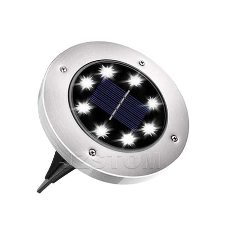 Large stainless steel solar in-ground light with white 8 LED glow