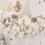 Ilfracombe white corner toy storage hammock with wooden bead accents