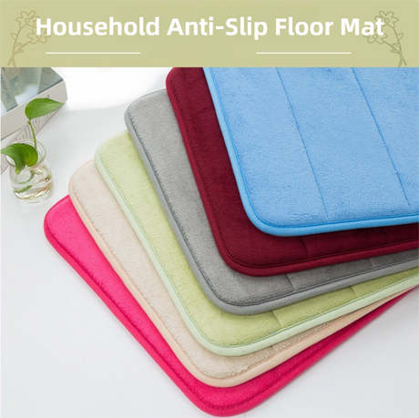Close up of the dense short pile polyester surface of the pink bath mat