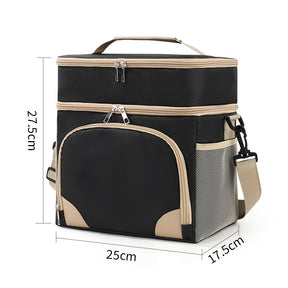 Rocamadour dual layer insulated lunch bag in black with shoulder strap