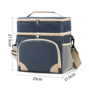 Rocamadour dual layer insulated lunch bag in navy blue with shoulder strap