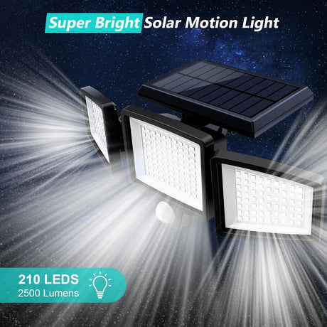 210 LED solar security light 2500 lumen with motion sensor and remote IP65