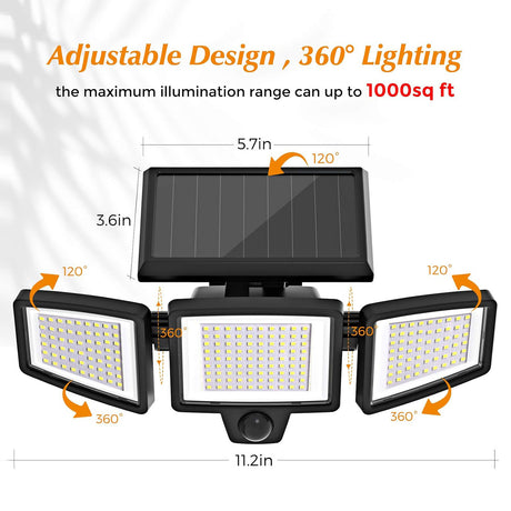 210 LED solar security light 2500 lumen with motion sensor and remote IP65