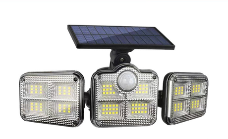 122 LED solar security light with motion sensor remote and 3 adjustable heads IP65