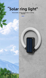 Circular solar outdoor wall light with RGB and white LED and USB charging