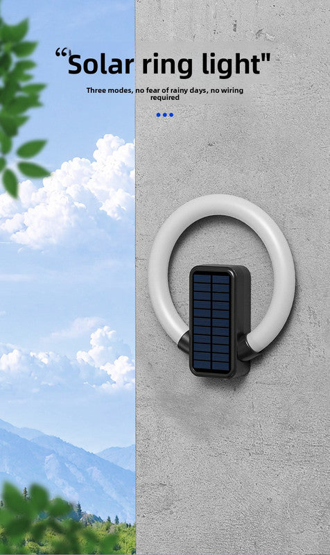 Circular solar outdoor wall light with RGB and white LED and USB charging