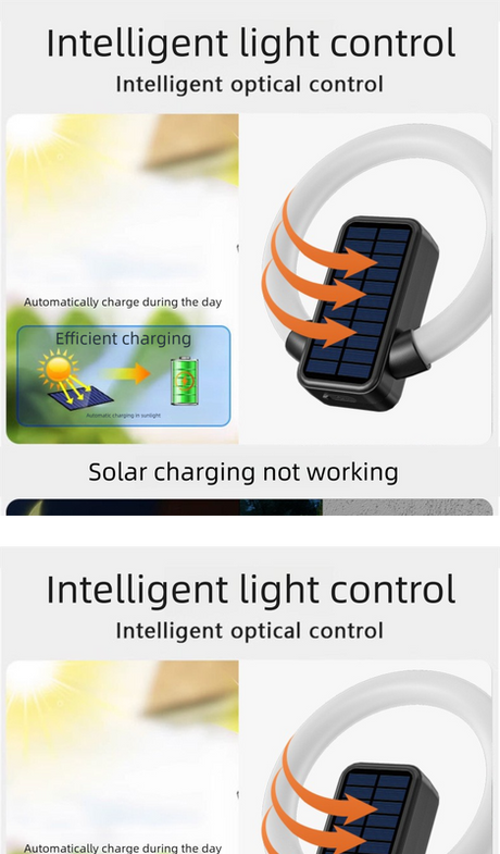Circular solar outdoor wall light with RGB and white LED and USB charging