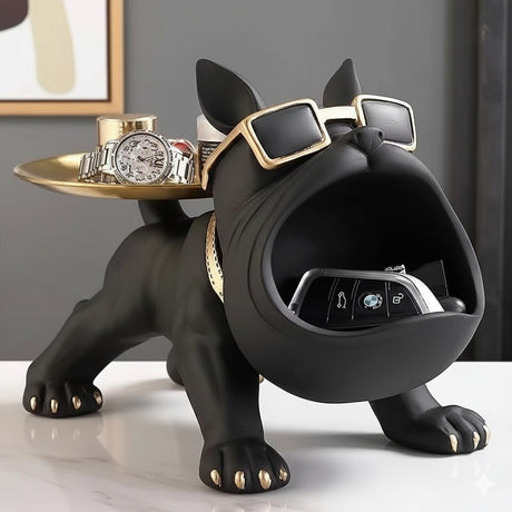 French Bulldog Storage Tray Figurine with Open-Mouth Key Bowl, Black