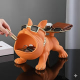 French Bulldog Storage Tray Figurine with Open-Mouth Key Bowl, Black