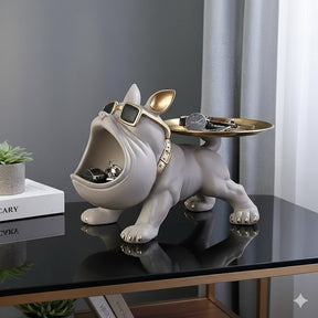 French Bulldog Storage Tray Figurine with Open-Mouth Key Bowl, Grey
