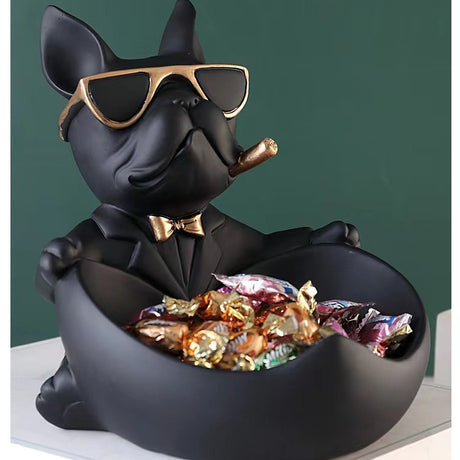 French Bulldog Storage Figurine Key Bowl and Organiser, Black